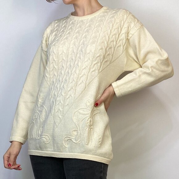 Vintage 1980s SOPHISTICATED CABLE Knit WOOL Sweater! Medium, Made in Italy - Picture 5 of 9